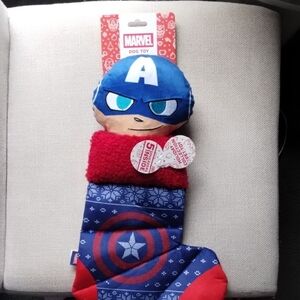 Marvel Blue and Red Captain America Dog Toy Stocking With 5 Squeakers Inside